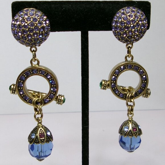 Heidi Daus Confidential Lilac Blue Crystal Convertible Drop Clip Earrings - Picture 1 of 4